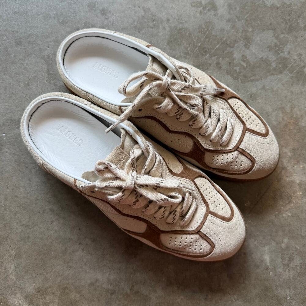 ALOHAS Tb 490 Rife Cream Brown Suede Mule Sneakers Size 9 - Picture 4 of 12